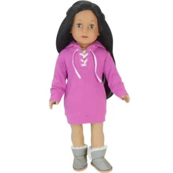 Sophia&rsquo;s Set of 2 Mini Ewe Boots for 18&rdquo; Dolls, Raspberry and Gray image {1}