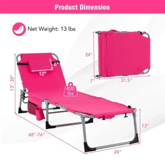 Costway 2 PCS Outdoor Folding Chaise 5-Position Lounge Chair with Adjustable Footrest Pink/Gray/Dark Pink/Navy Blue image {2}