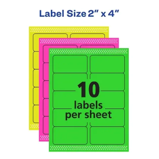 Avery Neon Shipping Labels with Sure Feed for Laser Printers, 2"x4", Assorted Colors, 150 Labels (5978) image {5}
