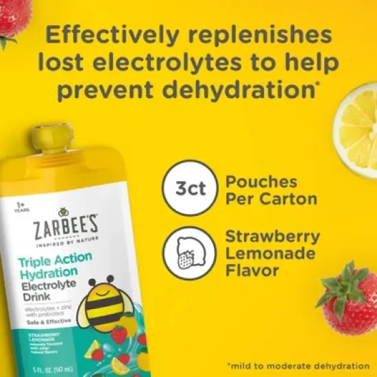 Zarbee's Triple Action Liquid Hydration Pouches - Strawberry Lemonade - 5 fl oz/3ct image {2}