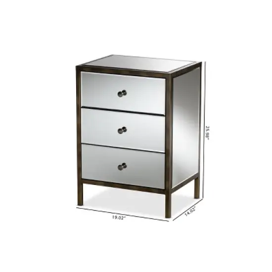 Nouria Mirrored 3 Drawer Nightstand Bedside Table Silver - BaxtonStudio image {5}