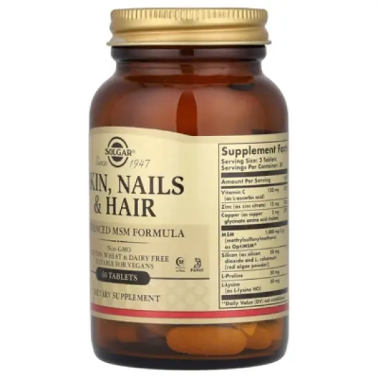 Solgar Skin, Nails & Hair, Advanced MSM Formula, 60 Tablets image {3}