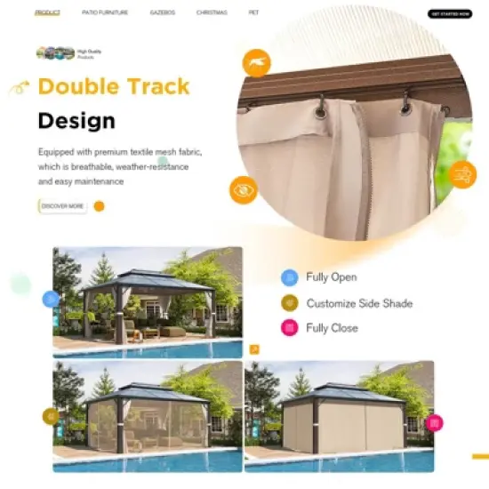 EROMMY 12 FT X 16 FT Aluminum Patio Gazebo image {2}