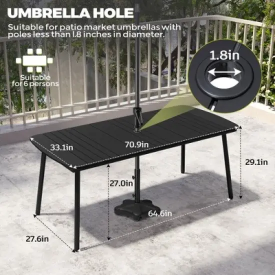 Crestlive Products Outdoor Dining Table for 4-6 People Patio Rectangle Table, Aluminum Frame with Durable Wood-Like Tabletop and Umbrella Hole image {1}