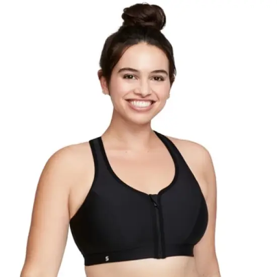 Glamorise Womens Zip Up Front-Closure Sports Wirefree Bra 9266 Black image {5}