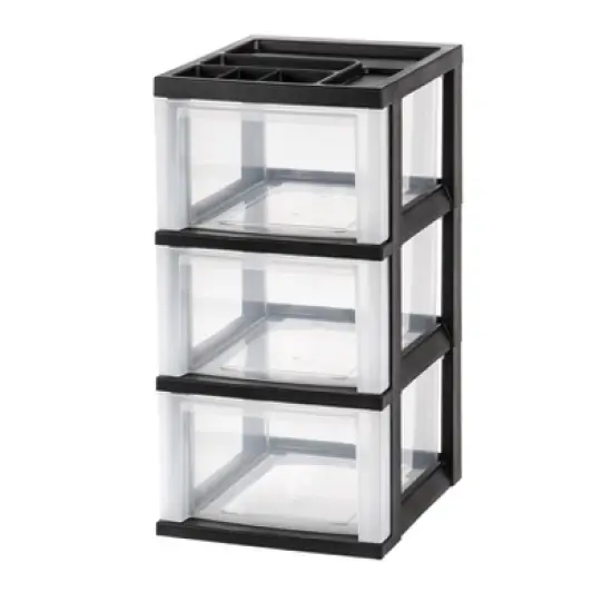 IRIS USA Medium 3 Drawer Cart with Organizer Top, Black image {3}