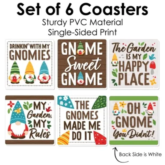 Big Dot of Happiness Garden Gnomes - Funny Forest Gnome Party Decorations - Drink Coasters - Set of 6 image {4}