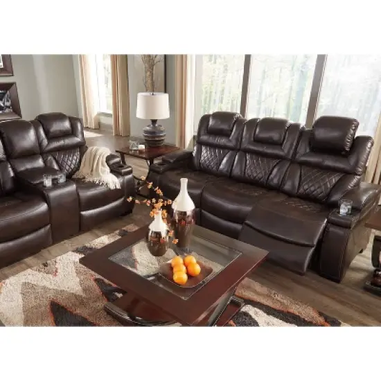 Warnerton Power Recliner Sofa with Adjustable Headrest Chocolate - Signature Design by Ashley image {8}
