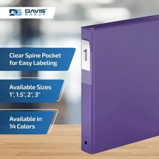 Davis Group 6pk 1" Premium Economy D Ring Binders Purple: Hard Cover, 225 Sheet Capacity, 2 Pockets, Polypropylene image {4}