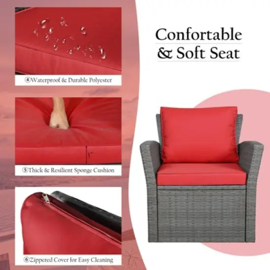 Tangkula 4-Piece Rattan Wicker Patio Outdoor Furniture Sofa Set with Cushions & Tempered Glass Table image {8}