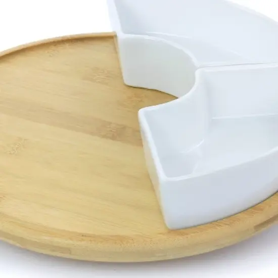 Gibson Elite Gracious Dining 6 Piece Tidbit Dish Set with Rotating Wood Base image {4}
