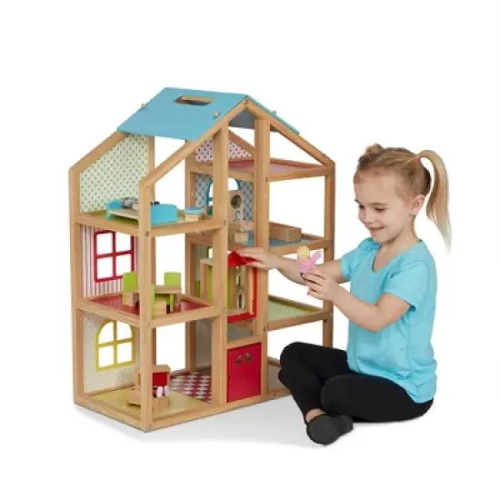 Melissa & Doug Hi-Rise Wooden Dollhouse with Furniture, Garage and Working Elevator image {7}