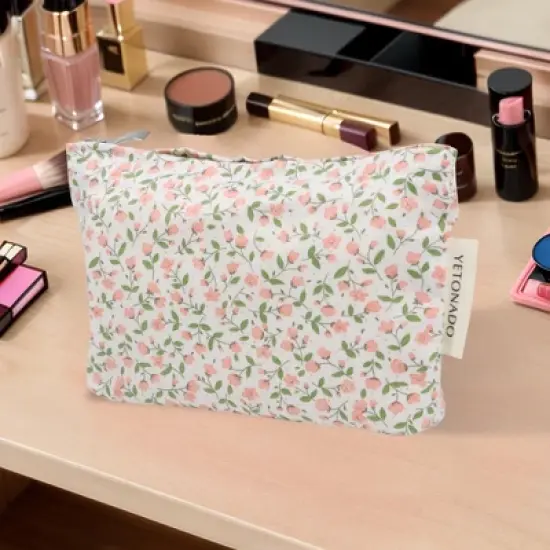 Unique Bargains Travel-friendly Leaf Flower Handheld Makeup Bag Pink 1 Pc image {4}