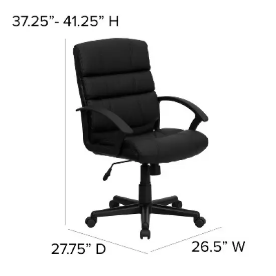 Emma and Oliver Mid-Back Black LeatherSoft Swivel Task Arm Office Chair with Accent Back image {2}