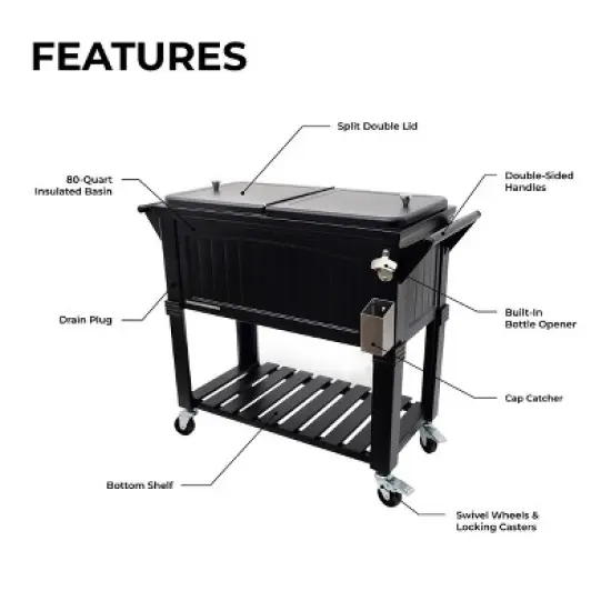 80qt Portable Rolling Patio Cooler with Shelf - Permasteel image {2}