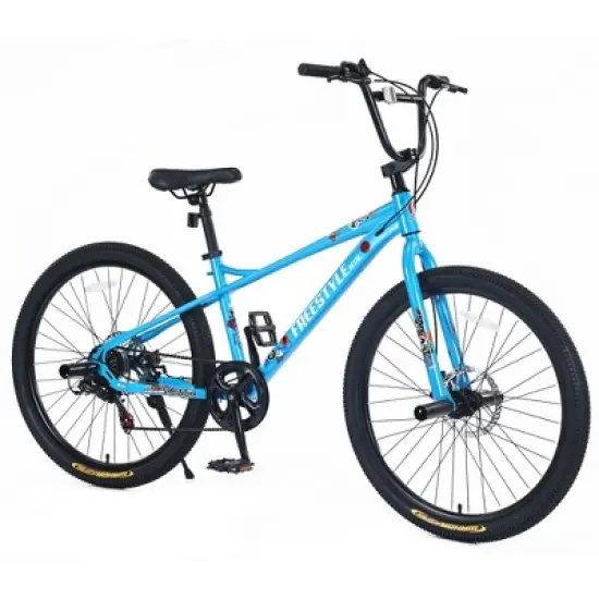 NAYSAYE Bicycle Freestyle Kids Bike Double Disc Brakes 26 Inch for Boys and Girls for Outdoor Fun, Blue, 68.8"*26.77"*47.6" image {5}