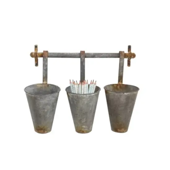 Metal Wall Rack with 3 Tin Pots - Storied Home image {1}