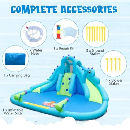 Tangkula Inflatable Water Slide  Blowup Water Park with Dual Slides Climbing Wall  Large Splash Pool & Dual Water Cannons (Without Blower) image {6}