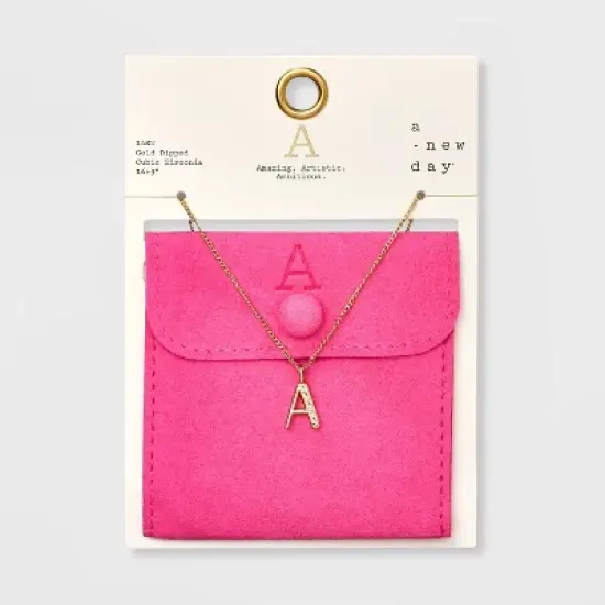 Gold Dipped Cubic Zirconia Initial Pendant Necklace - A New Day&trade; Gold image {4}