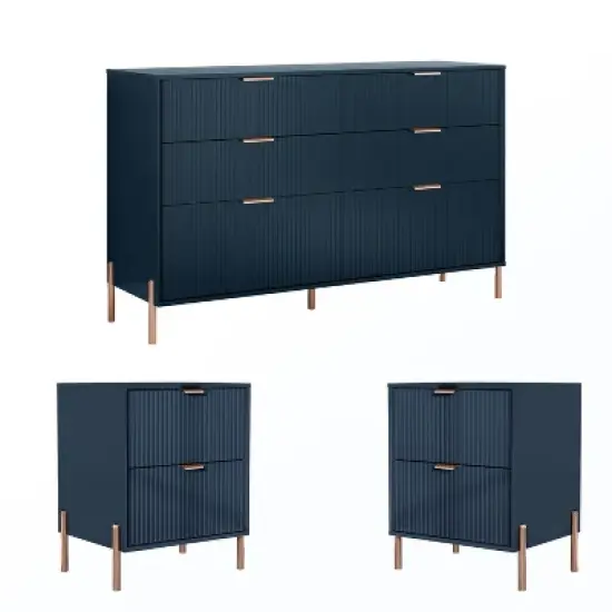 Festivo 3pc Modern Elegance 2 Drawer Nightstands and 6 Drawer Dresser Set image {2}