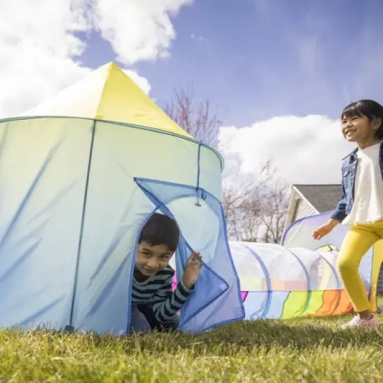 HearthSong 4-Piece Pop-Up Rainbow Play Tents (2) and Tunnels (2) with Mesh Tops for Indoor and Outdoor Play image {9}