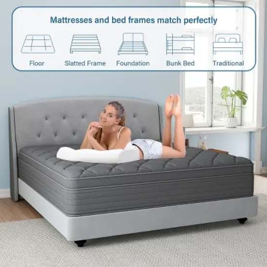 CHEVNI 12-14 Inch Mattress in a box Hybrid Spring Memory Foam Medium Firm Gray image {10}