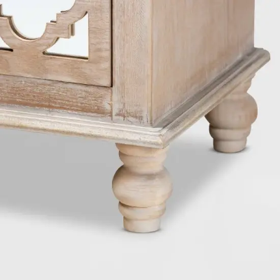 Celia Wood and Mirror 2 Drawer Quatrefoil Nightstand Natural - Baxton Studio image {5}