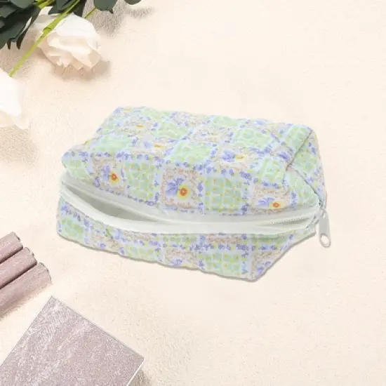Unique Bargains Floral Quilting Makeup Bag Green 1 Pc image {2}