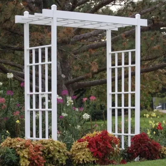 Dura-Trel Bakersfield 28 by 72 by 82 Inch Heavy Duty Weather Stabilized PVC Vinyl Outdoor Garden Arbor with Ground Anchors, White image {4}