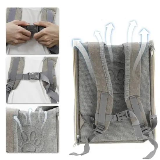 Unique Bargains Pet Backpack Transport Box for Cats and Small Dogs 13.39"x9.84"x16.54" Khaki image {3}