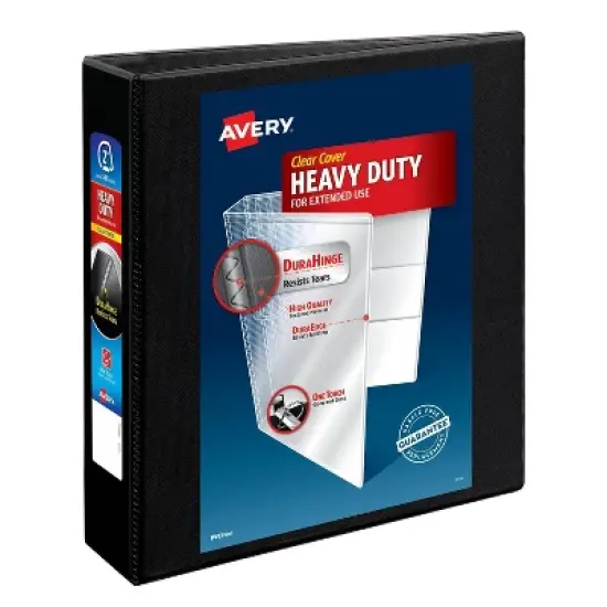 Avery 2" 540 Sheet Heavy Duty Ring Binder Black: D Rings, 530 Sheet Capacity, 4 Pockets, Clear Cover image {4}