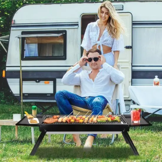 KTMBDW Portable Barbecue Charcoal Grill, Folding Portable BBQ Tool Kits for Outdoor Cooking Camping Hiking Picnics Tailgating Backpacking, Black image {8}