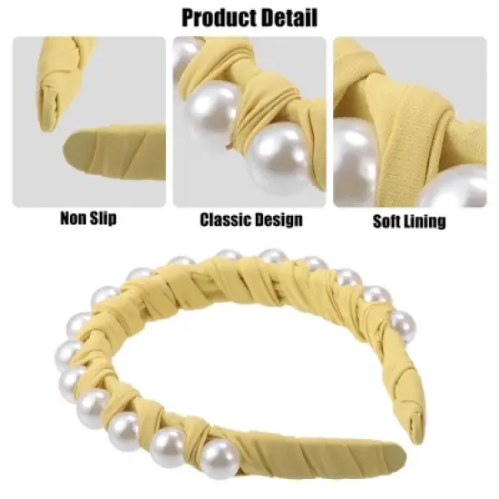 Unique Bargains Women's Fashion Faux Pearl Braided Tape Headband Hairband 0.79 Inch Wide 1 Pc image {2}