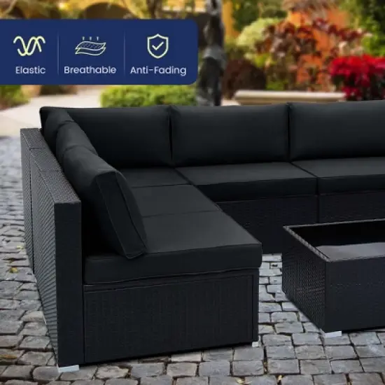 Costway 10 PCS Patio Rattan Furniture Set Outdoor Wicker Sofa Table Cushioned Seat Black/Brown image {6}