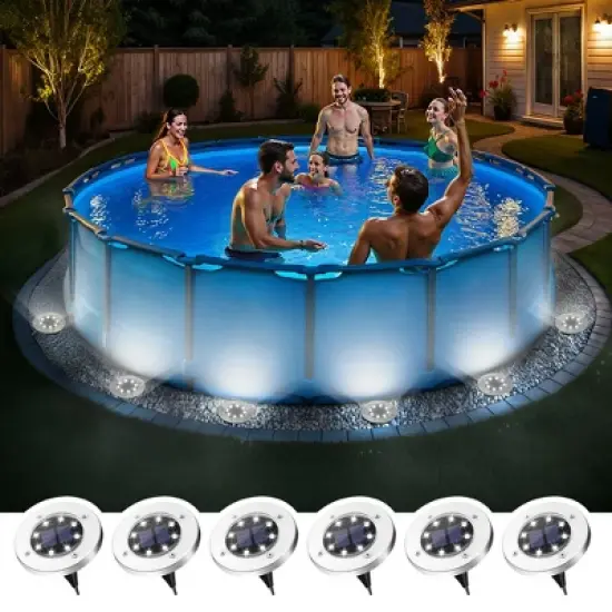 Cool White 8 LED Solar Outdoor Waterproof In-Ground Path Lights for Pathway, Yard, Lawn, Patio and Walkway image {7}