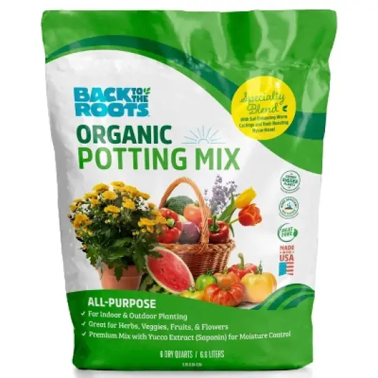 Back to the Roots 6qt Organic Potting Mix All Purpose: OMRI Certified, for Patio & Garden image {13}