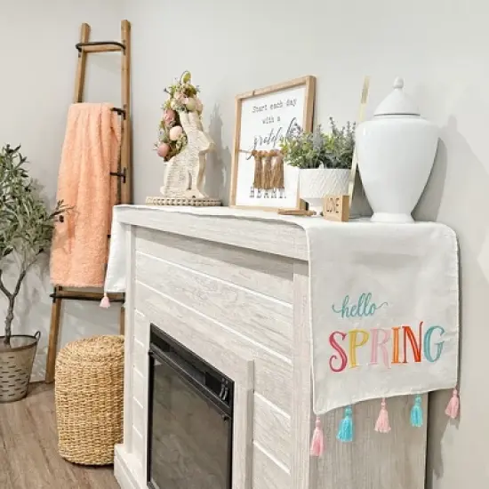 Decorae Spring Table Runner, Hello Spring Easter; Seasonal Fabric Table Decor 71 x 13 Inches image {4}