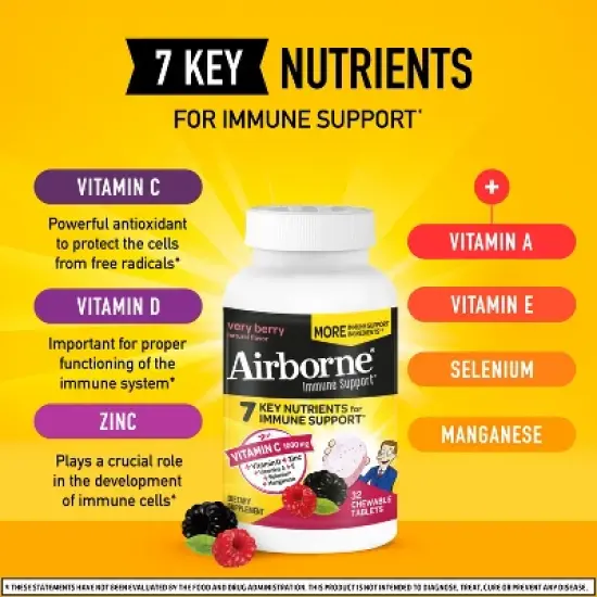 Airborne Immune Support Chewable Tablets with Vitamin C & Zinc - Berry - 32ct image {1}