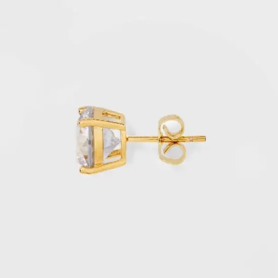 14K Gold Plated Cubic Zirconia Duo Stud Earring Set 2pc - A New Day&trade; Gold image {1}