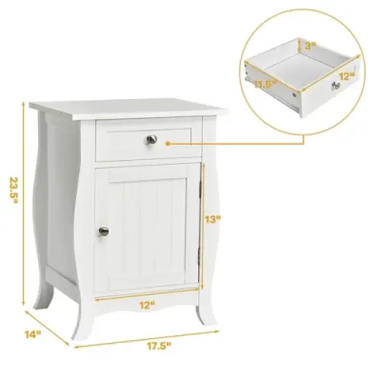 Costway 2PCS Accent End Table with Drawer Storage Cabinet Nightstand White image {2}