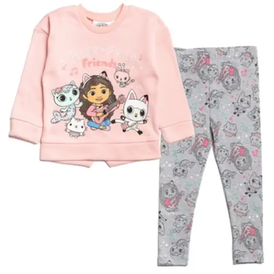 Dreamworks Gabby's Dollhouse Pandy Paws Cakey Cat MerCat Girls Pullover Sweatshirt & Leggings Outfit Toddler to Little Kid image {8}