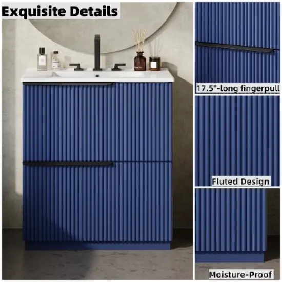 Christopher Knight Home Coralie Modern 30" Bathroom Vanity with Ceramic Sink and Full-Extension Drawers image {6}