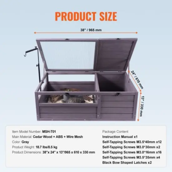 VEVOR Tortoise Habitat,Wooden Tortoise House Indoor & Outdoor, Tortoise Enclosure with Adjustable Lamp Holder,2-Room Small Animal Cage 38x24x13 inch image {7}