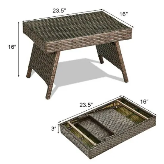 Costway Patio Folding Wicker Side Coffee Table Poolside Garden Lawn Bistro Furniture image {2}