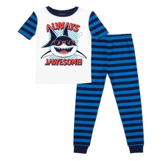 Always Jawsome Youth Boy's Blue & Black Striped Short Sleeve Shirt & Sleep Pants Set image {4}