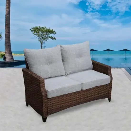Courtyard Casual Costa Mesa Loveseat - Brown  Aluminum frame with solution dyed Poly fabric image {1}