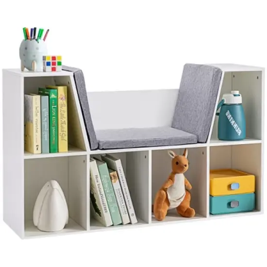 HOMCOM 6-Cubby Kids Bookcase, Reading Nook Organizer with Seat Cushion, Toddler Storage Cabinet Shelf for Playroom Bedroom, 40.5" x 12" x 23.5" image {7}