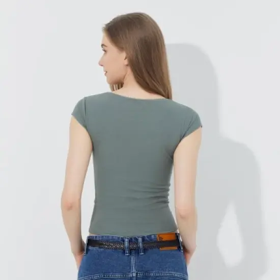 Women's Cap Sleeve Square Neck Rosette Top - Wild Fable&trade; Sage Green image {1}