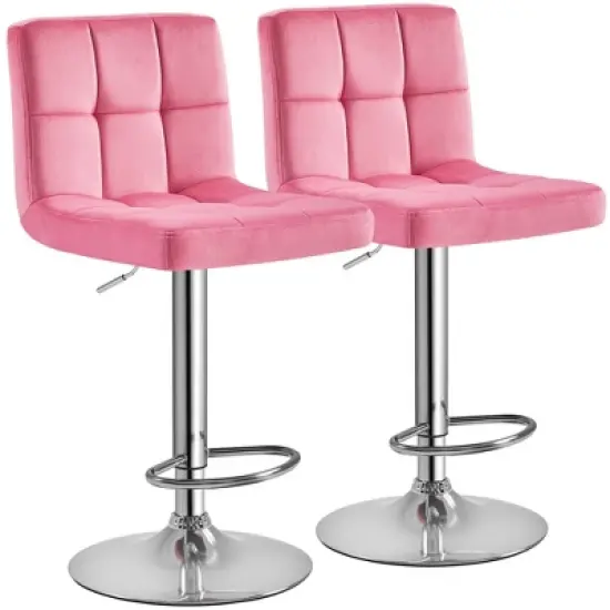 Yaheetech 2pcs Adjustable Modern Velvet Swivel Bar Stool with Backrest And Large Pedestal Base image {7}