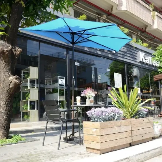 Half Round Patio Umbrella with Easy Crank &ndash; Compact 9ft Semicircle Outdoor Shade Canopy for Balcony, Porch, or Deck by Nature Spring (Blue) image {6}